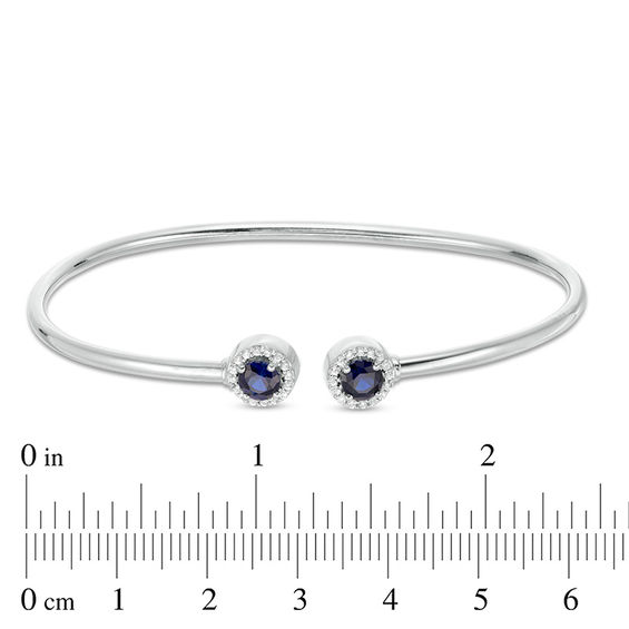 4.8mm Lab-Created Blue and White Sapphire Frame Flex Bangle in Sterling Silver