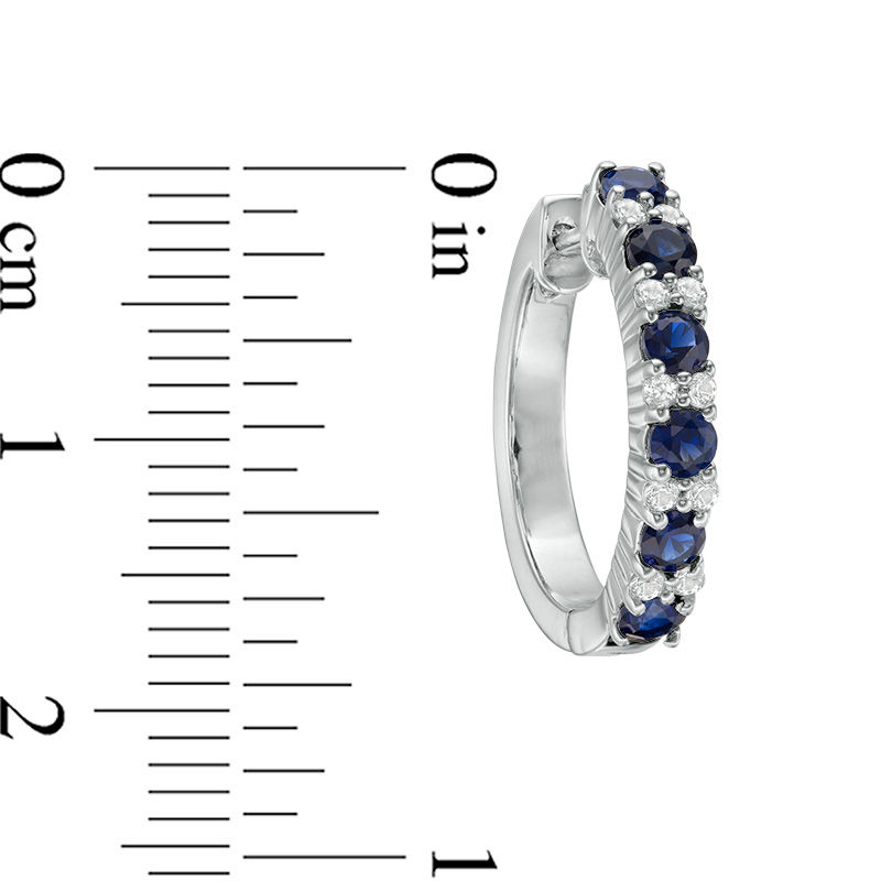 Main Image 2 of Lab-Created Blue and White Sapphire Alternating Hoop Earrings in Sterling Silver