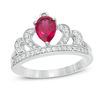 Thumbnail Image 0 of Pear-Shaped Lab-Created Ruby and White Sapphire Crown Ring in Sterling Silver