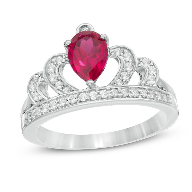 Pear-Shaped Lab-Created Ruby and White Sapphire Crown Ring in Sterling Silver
