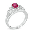 Thumbnail Image 1 of Pear-Shaped Lab-Created Ruby and White Sapphire Crown Ring in Sterling Silver