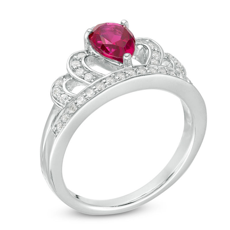 Pear-Shaped Lab-Created Ruby and White Sapphire Crown Ring in Sterling Silver