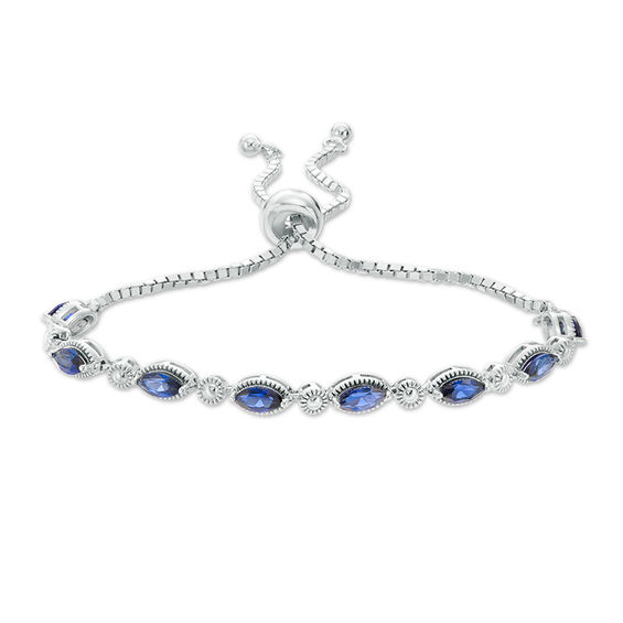 Marquise Lab-Created Blue Sapphire and Beaded Bolo Bracelet in Sterling Silver - 9.5"