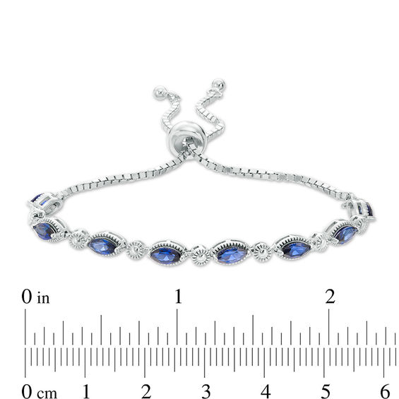 Marquise Lab-Created Blue Sapphire and Beaded Bolo Bracelet in Sterling Silver - 9.5"