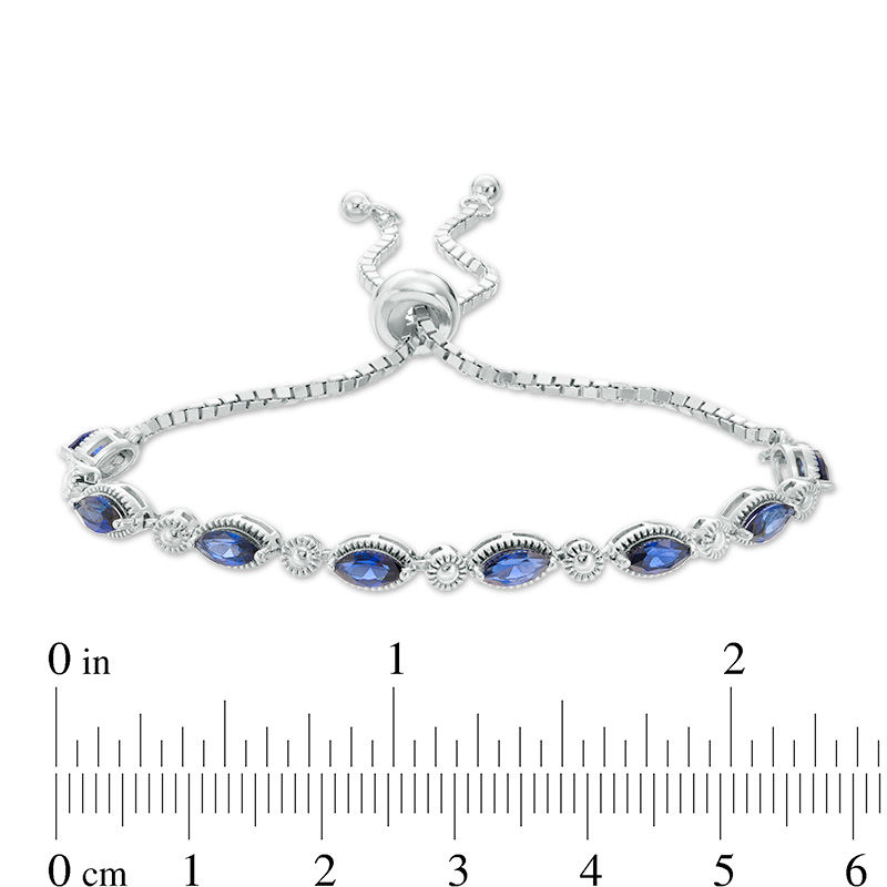 Main Image 3 of Marquise Lab-Created Blue Sapphire and Beaded Bolo Bracelet in Sterling Silver - 9.5"
