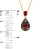 Thumbnail Image 1 of Pear-Shaped Garnet and 1/10 CT. T.W. Black Diamond Frame Vintage-Style Drop Pendant in 10K Gold