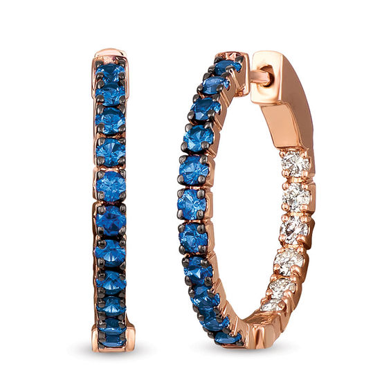 Le Vian® Blueberry Sapphire™ and Crème Brûlée Diamonds® 1/3 CT. T.W. Diamond Hoop Earrings in