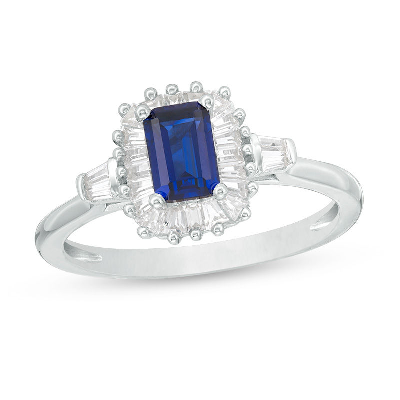 Estate Platinum Oval 2.15 CT Blue Sapphire + Baguette Diamond Halo Rin – LSJ