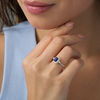 Thumbnail Image 2 of Emerald-Cut Blue Sapphire and 1/5 CT. T.W. Baguette Diamond Frame Ring in 10K White Gold