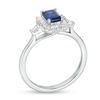 Thumbnail Image 3 of Emerald-Cut Blue Sapphire and 1/5 CT. T.W. Baguette Diamond Frame Ring in 10K White Gold