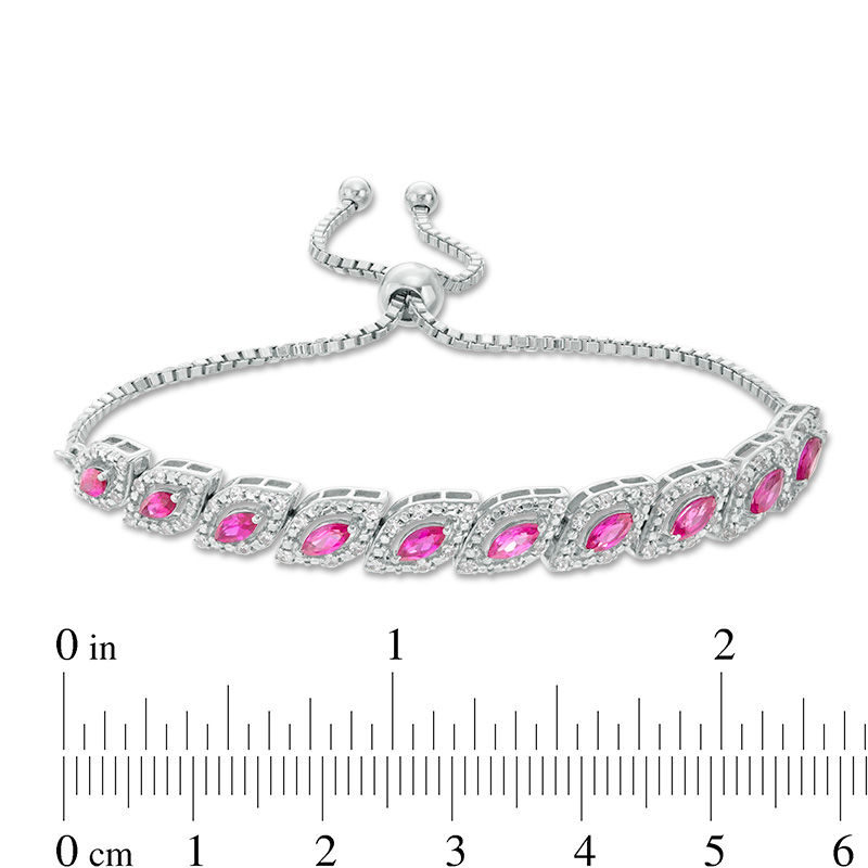 Main Image 3 of Marquise Lab-Created Ruby and White Sapphire Frame Slanted Bolo Bracelet in Sterling Silver - 9.5"