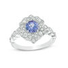 Thumbnail Image 1 of 6.0mm Tanzanite and White Topaz Floral Frame Vintage-Style Ring in Sterling Silver