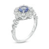 Thumbnail Image 2 of 6.0mm Tanzanite and White Topaz Floral Frame Vintage-Style Ring in Sterling Silver