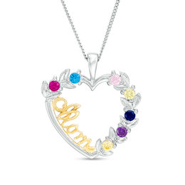 "Mom" Vine Heart Pendant (3-7 Stones)