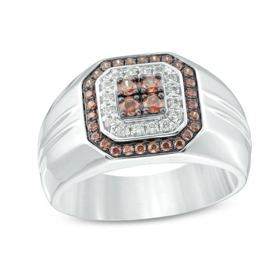 5/8 CT. T.w. Champagne and White Diamond Double Octagonal Frame Ring in Sterling Silver