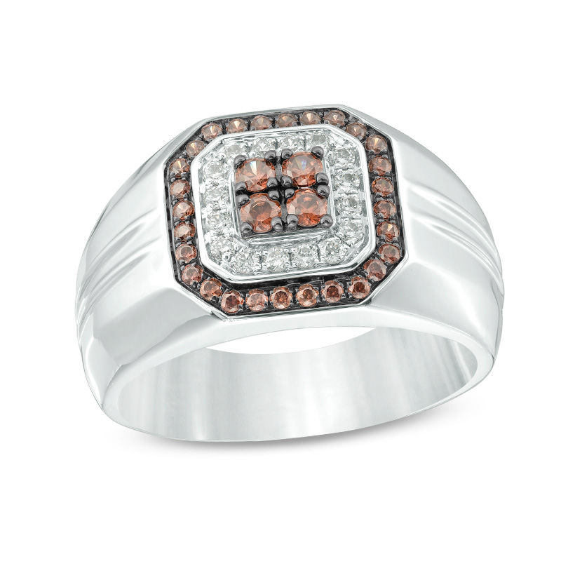 Main Image 1 of 5/8 CT. T.W. Champagne and White Diamond Double Octagonal Frame Ring in Sterling Silver