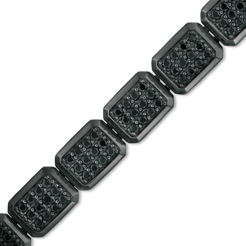 Men's Black Spinel Octagonal Link Bracelet in Sterling Silver and Black Rhodium - 8.5"
