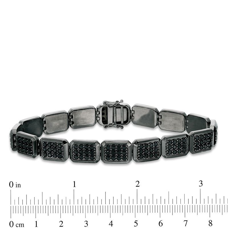 Men's Black Spinel Octagonal Link Bracelet in Sterling Silver and Black Rhodium - 8.5"
