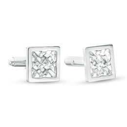 Men's Square Frame Criss-Cross Pattern Cuff Links in Sterling Silver