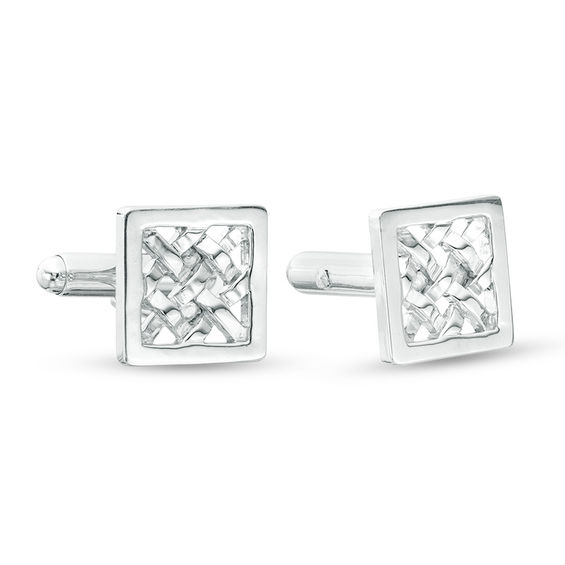 Square Frame Criss-Cross Pattern Cuff Links in Sterling Silver