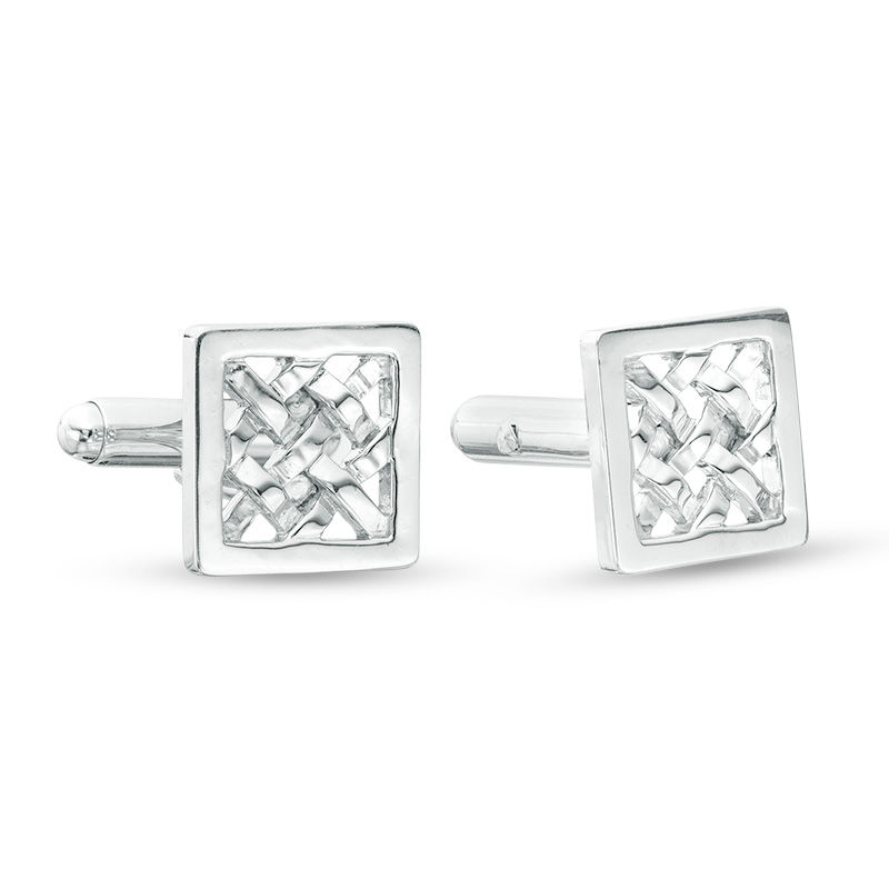 Men's Square Frame Criss-Cross Pattern Cuff Links in Sterling Silver