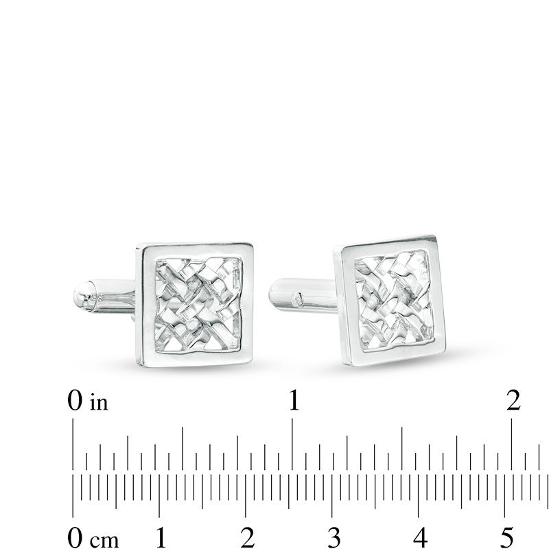 Men's Square Frame Criss-Cross Pattern Cuff Links in Sterling Silver