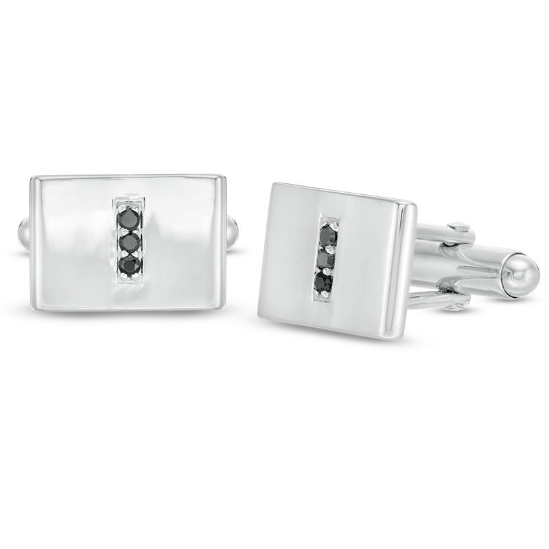 Men's 1/6 CT. T.W. Black Diamond Vertical Trio Cuff Links in Sterling Silver