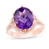 Thumbnail Image 1 of Oval Amethyst and 1/3 CT. T.W. Diamond Zig-Zag Collar Ring in 10K Rose Gold