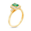 Thumbnail Image 1 of Emerald-Cut Lab-Created Emerald and White Sapphire Sunburst Frame Ring in Sterling Silver with 14K Gold Plate