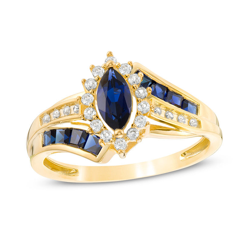 Diamond and Blue Sapphire Two Row Ring