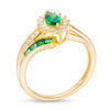 Thumbnail Image 1 of Marquise Emerald and 1/6 CT. T.W. Diamond Double Row Bypass Ring in 10K Gold