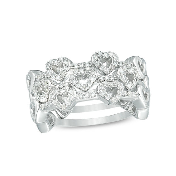 1/3 CT. T.w. Diamond Heart Outline Three Piece Stackable Band Set in Sterling Silver
