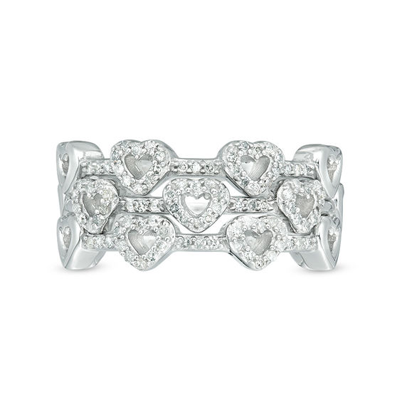 1/3 CT. T.w. Diamond Heart Outline Three Piece Stackable Band Set in Sterling Silver