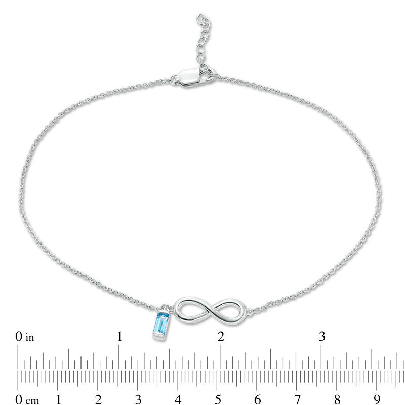 Emerald-Cut Blue Topaz Solitaire Dangle Infinity Anklet in Sterling Silver - 10"