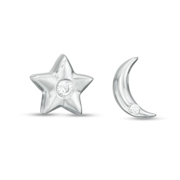 1/20 CT. T.W. Diamond Moon and Star Mismatch Stud Earrings in Sterling Silver