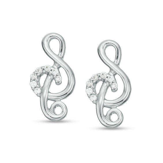 1/10 CT. T.w. Diamond Treble Clef Stud Earrings in Sterling Silver