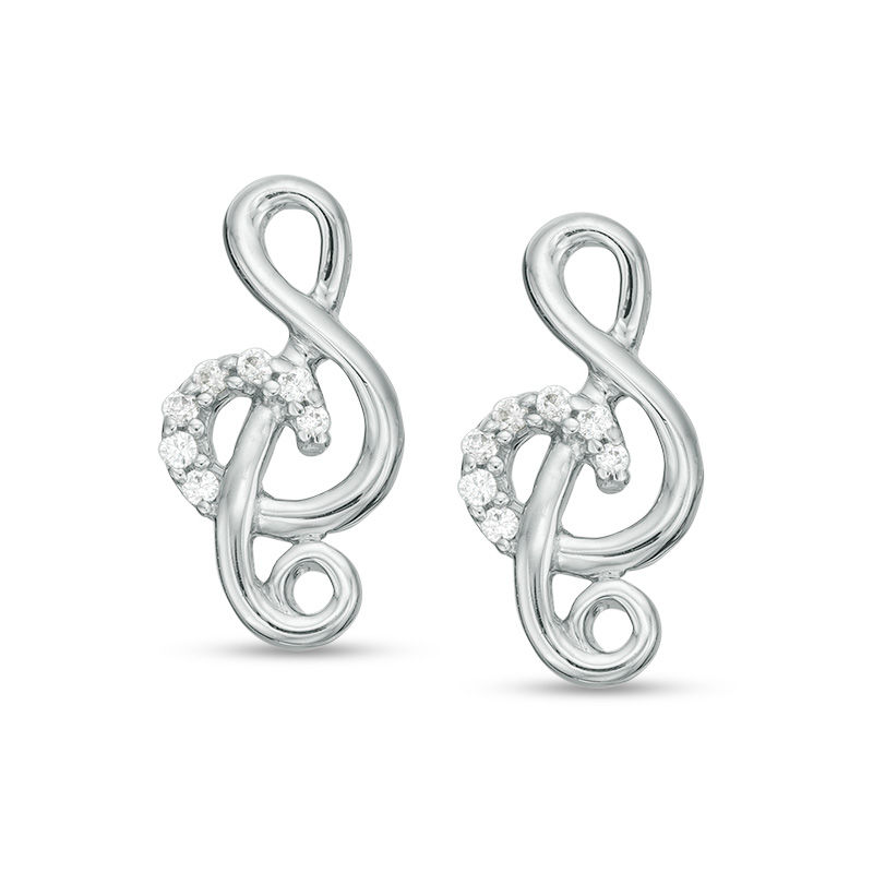 Main Image 1 of 1/10 CT. T.W. Diamond Treble Clef Stud Earrings in Sterling Silver