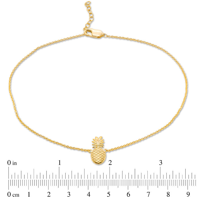 Etched Pineapple Anklet in 10K Gold - 10"