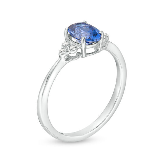 Oval Lab-Created Blue Sapphire and Diamond Accent Pendant, Stud Earrings and Ring Set in Sterling Silver - Size 7