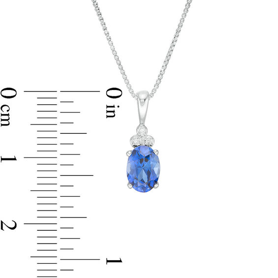 Oval Lab-Created Blue Sapphire and Diamond Accent Pendant, Stud Earrings and Ring Set in Sterling Silver - Size 7
