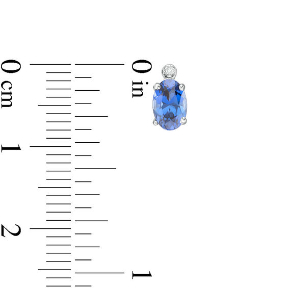 Oval Lab-Created Blue Sapphire and Diamond Accent Pendant, Stud Earrings and Ring Set in Sterling Silver - Size 7