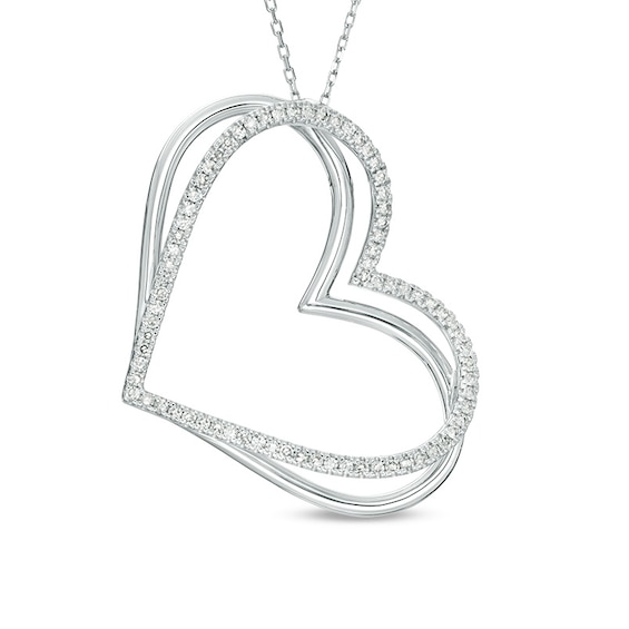 The Kindred Heart from Vera Wang Love Collection 1/2 CT. T.w. Diamond Tilted Pendant in 10K White Gold - 19"
