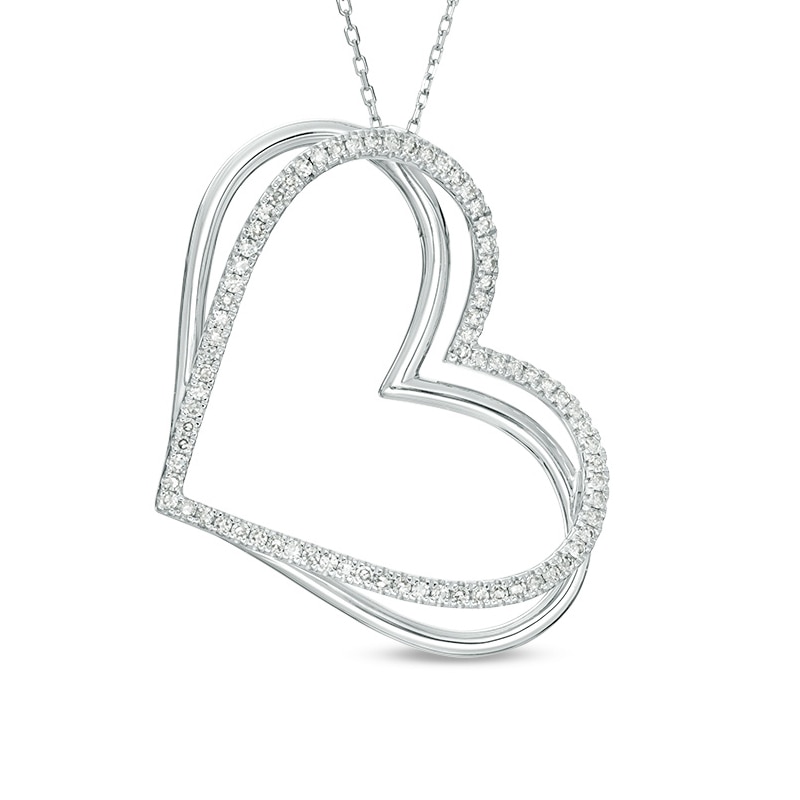 Main Image 1 of The Kindred Heart from Vera Wang Love Collection 1/2 CT. T.W. Diamond Tilted Pendant in 10K White Gold - 19"