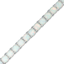 Cushion-Shaped Lab-Created Opal Tennis Bracelet in Sterling Silver - 7.25"