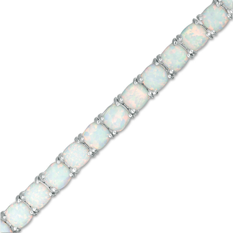 Main Image 1 of Cushion-Shaped Lab-Created Opal Tennis Bracelet in Sterling Silver - 7.25"