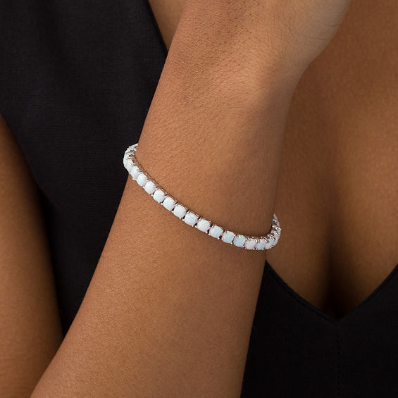 Cushion-Shaped Lab-Created Opal Tennis Bracelet in Sterling Silver - 7.25"
