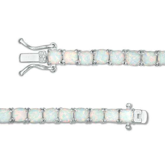 Cushion-Shaped Lab-Created Opal Tennis Bracelet in Sterling Silver - 7.25"