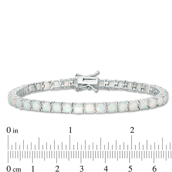 Cushion-Shaped Lab-Created Opal Tennis Bracelet in Sterling Silver - 7.25"