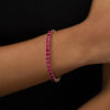 Thumbnail Image 2 of Cushion-Cut Lab-Created Ruby Tennis Bracelet in Sterling Silver with 14K Gold Plate - 7.25"