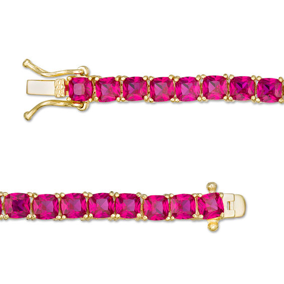Cushion-Cut Lab-Created Ruby Tennis Bracelet in Sterling Silver with 14K Gold Plate - 7.25"